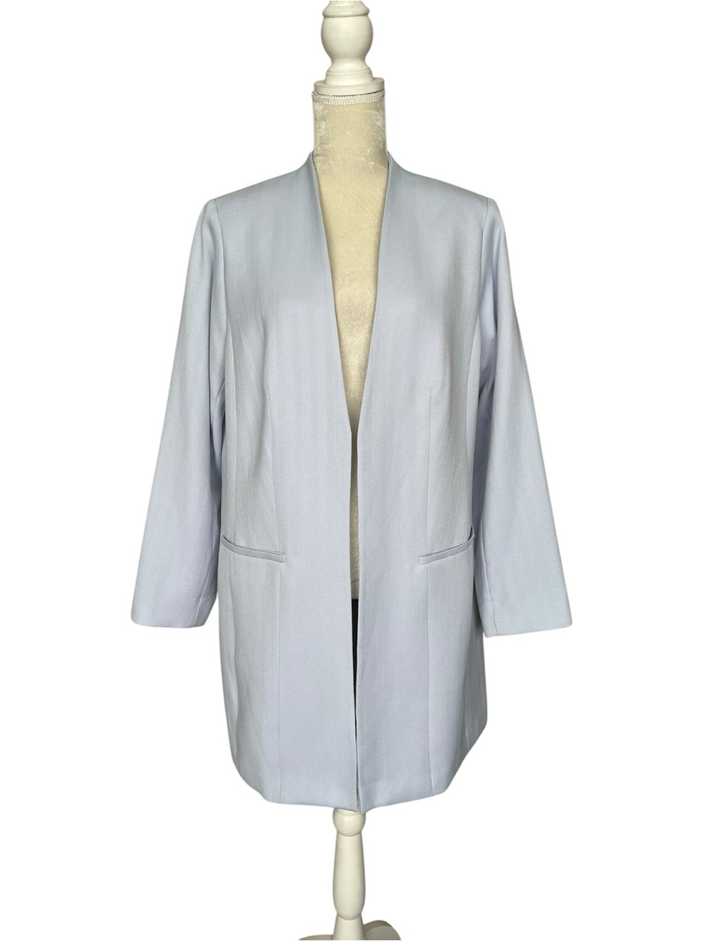 Calvin Klein Herringbone Open Front Blazer Women’s Size 14W Longline Blue